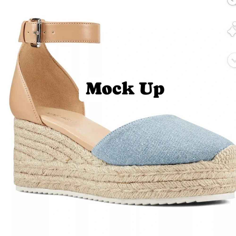 Nine West Ariela 3 Denim Espadrille Wedge Sandals Size 10 Nine West